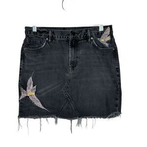 AllSaints Embroidered Bird Denim Mini Skirt Black Size US 8
